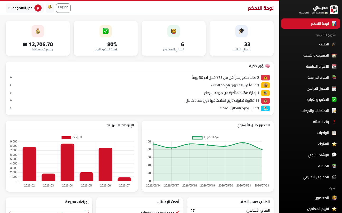 لوحة تحكم مدرستي